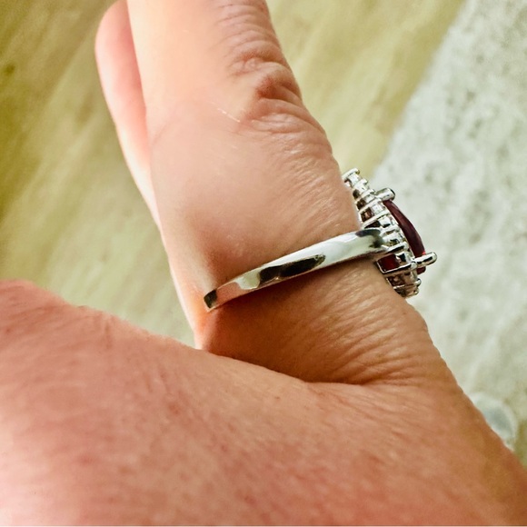 Sterling Silver 925 Set Red Teardrop Ring Earrings Necklace Zircons Solid - Picture 7 of 14